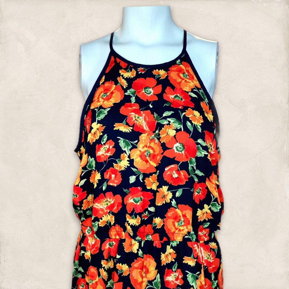 Forever 21 Black Maxi Dress with Orange & Yellow Floral Print - Picture 2 of 13